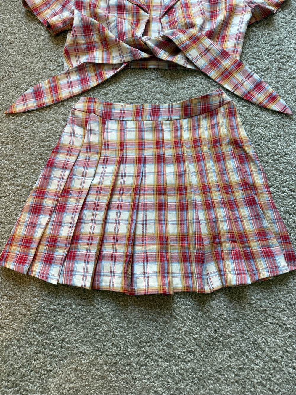 Fashion Nova Red, Yellow & Light Blue Plaid Skirt Set - Picture 4 of 8